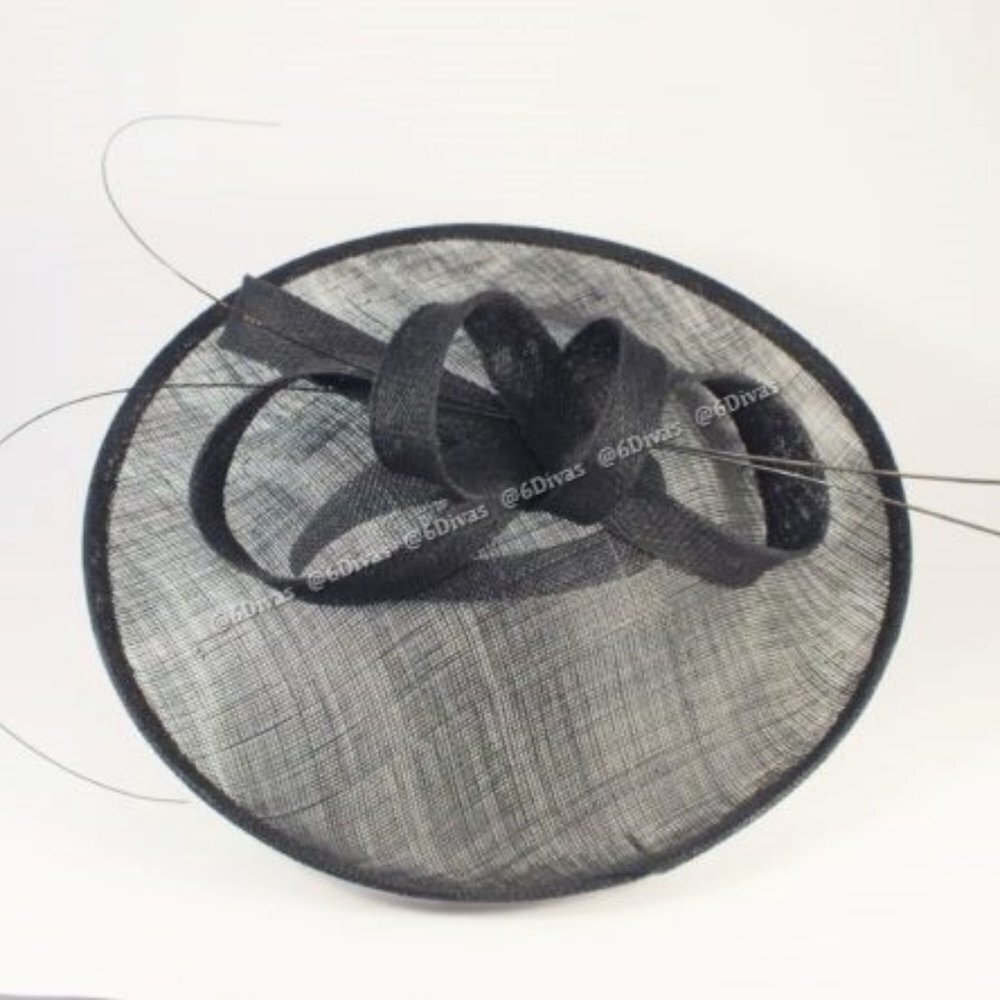 Black Fascinator With Headband Wide Brim Sinamay Mesh Hat Fascinator - New